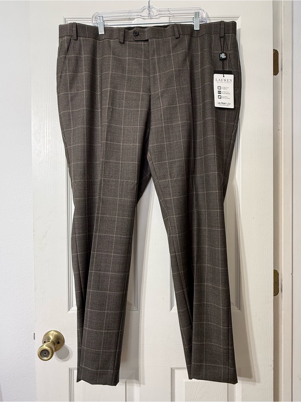 NWT Lauren Ralph Lauren Mens 42x30 Tan Plaid Classic Fit Suit Pants Wool Blend